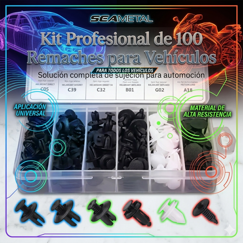 🚗Kit Profesional de 100 Remaches para Vehículos – 100 Piezas