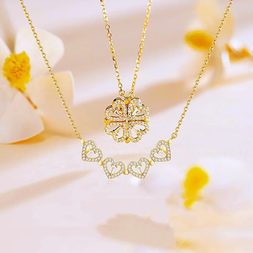 🍀 Collar Trébol de Corazones💖 – Tu amuleto de amor y suerte💫