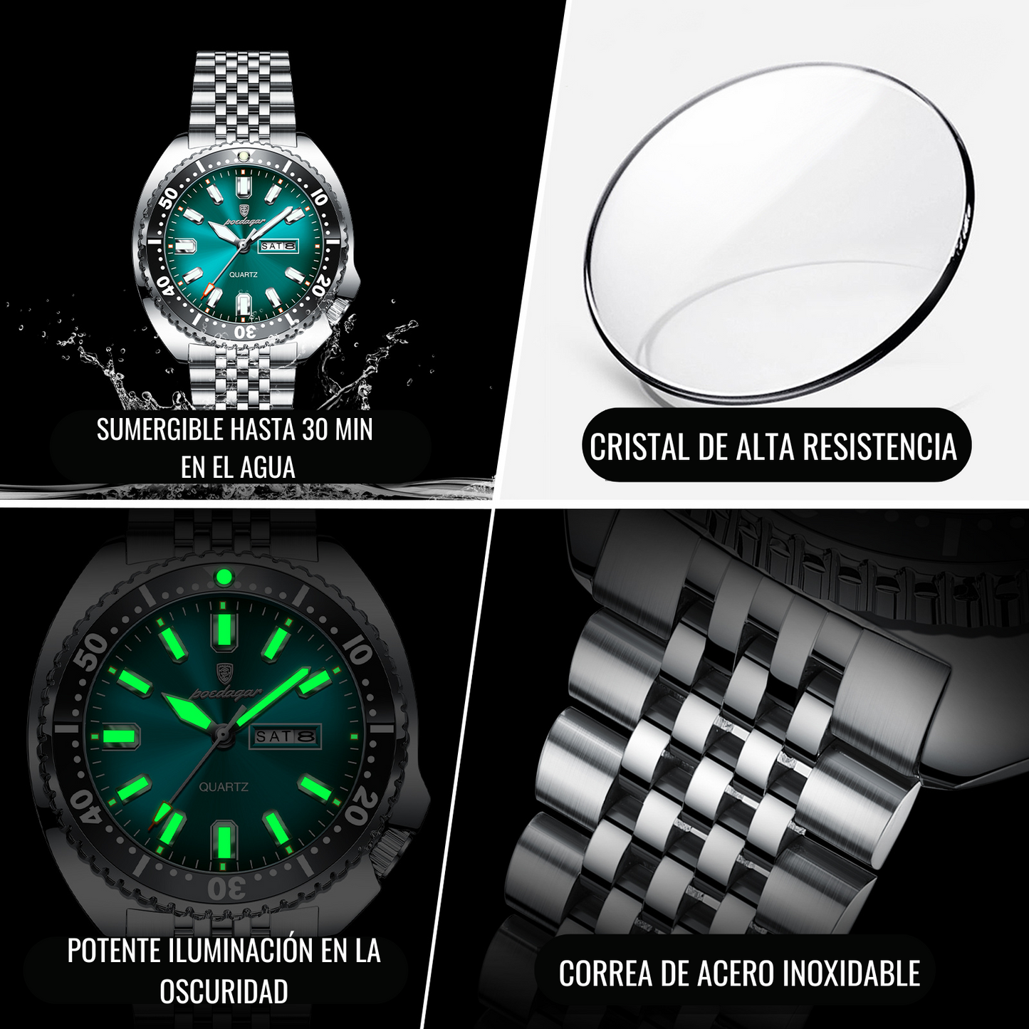 ⌚ RELOJ DE LUJO POEDAGAR GREEN POWER💪