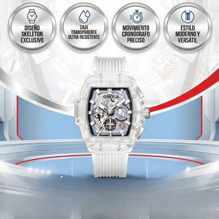 RELOJ ONOLA DE LUJO TRANSPARENTE PREMIUM
