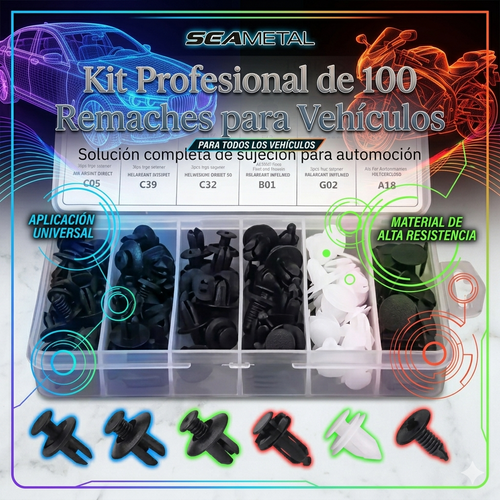 🚗Kit Profesional de 100 Remaches para Vehículos – 100 Piezas