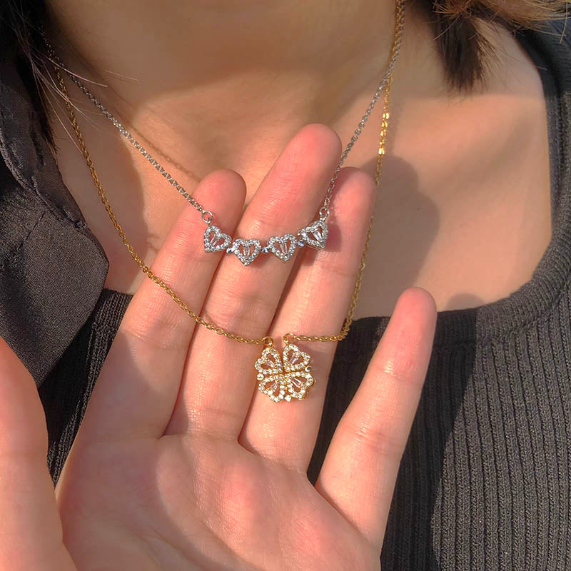 🍀 Collar Trébol de Corazones💖 – Tu amuleto de amor y suerte💫