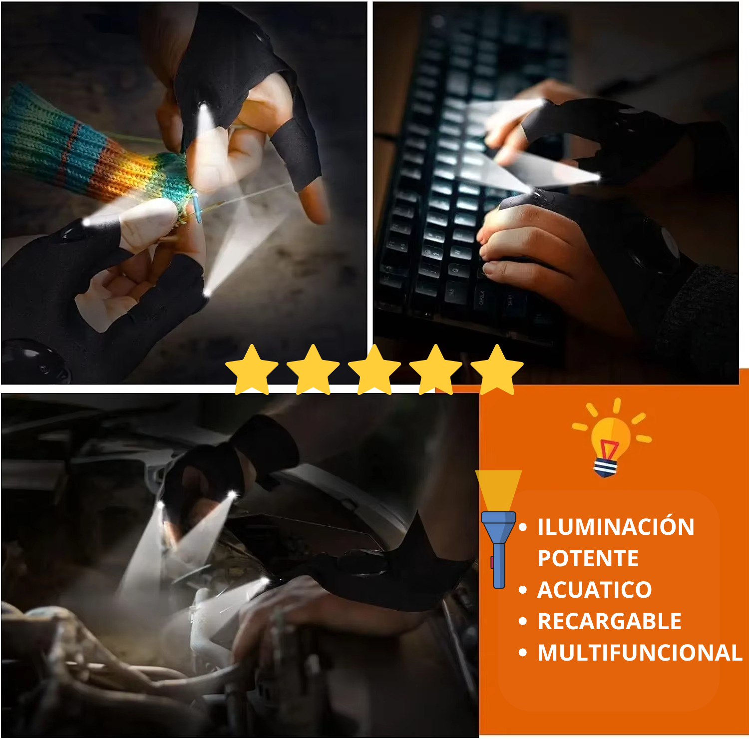 🔦Guantes LED Multifuncionales – Iluminación en tus Manos🖐️