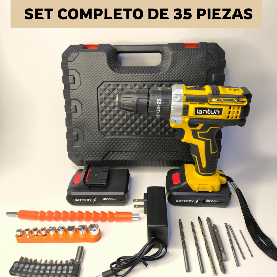 TALADRO ATORNILLADOR PERCUTOR DE 48V + 32 ACCESORIOS