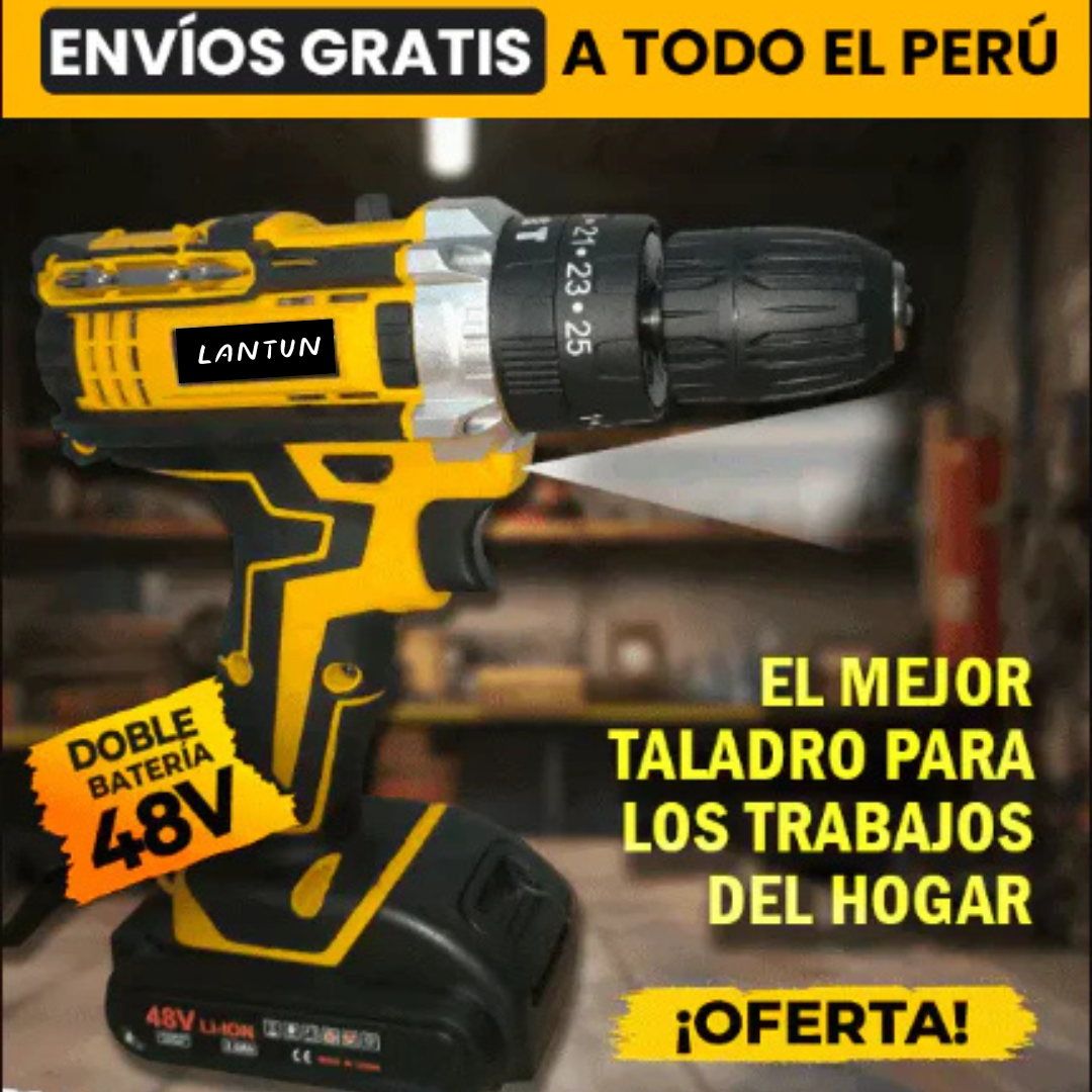 TALADRO ATORNILLADOR PERCUTOR DE 48V + 32 ACCESORIOS