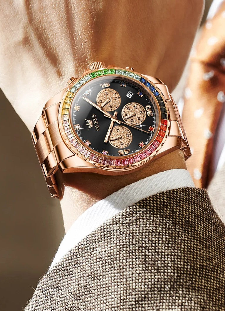 RELOJ DE LUJO CON PIEDRAS DIAMANTADAS DE ARCOIRIS-ACUÁTICO