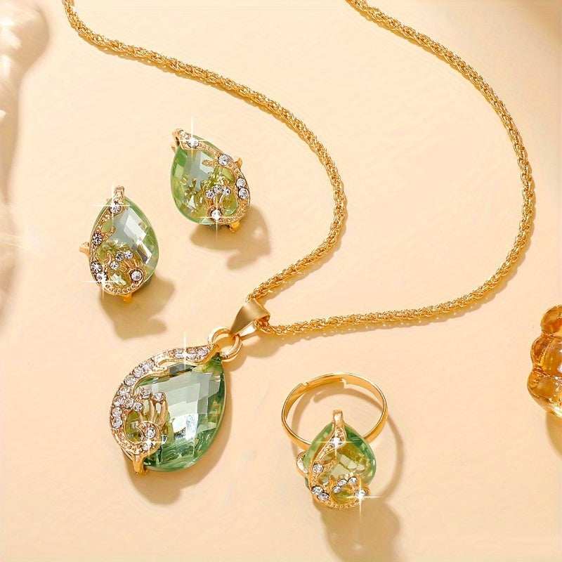 ✨ Set de Joyeria Gota de agua(COLLAR , ANILLO Y PENDIENTES)✨