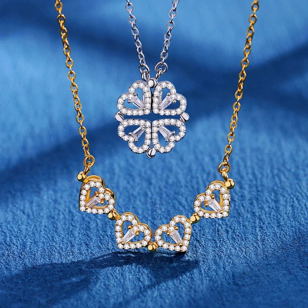 🍀 Collar Trébol de Corazones💖 – Tu amuleto de amor y suerte💫